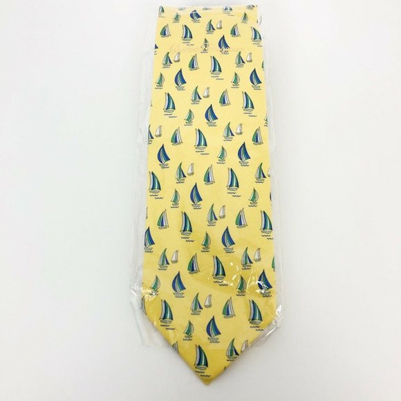 Salvatore Ferragamo Other - NWT Salvatore Ferragamo 100% Silk Sail Boat Print Tie Made In Italy Gift Yellow
